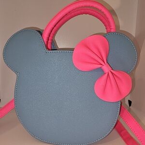 Blue purse with Pink Bow and Strap